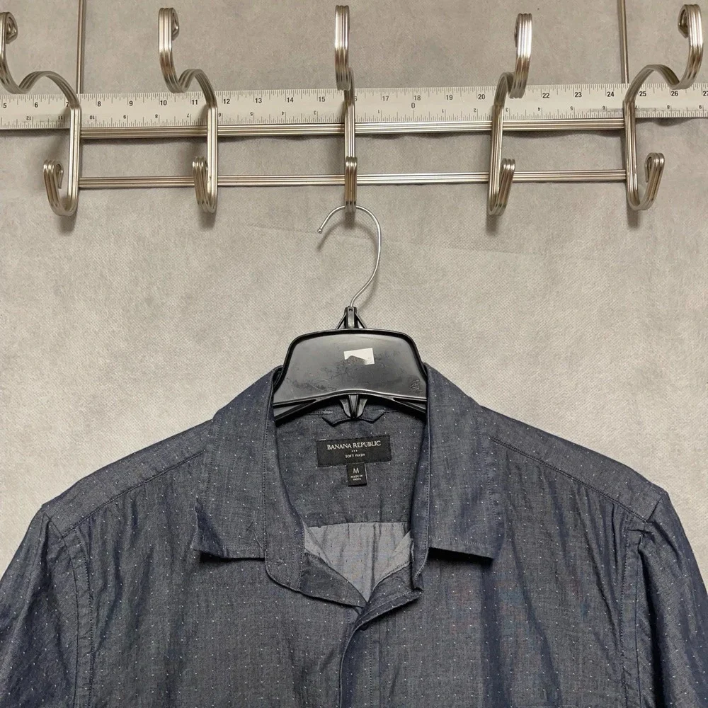 Banana‎ Republic Shirt Men M Geometric Chambray Denim Soft Wash Flecked Casual